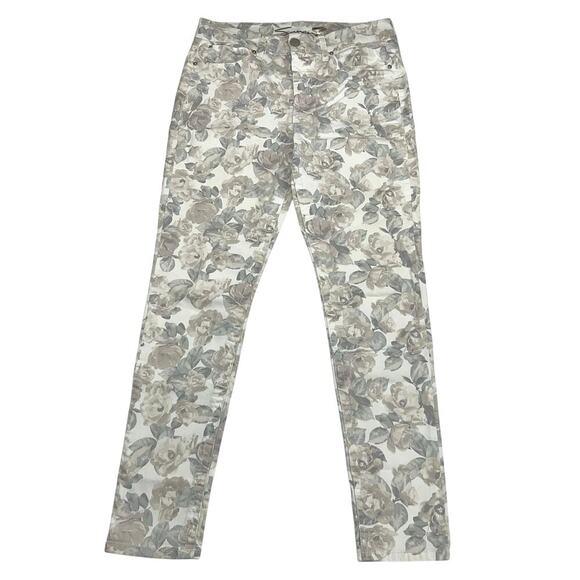 Seven7 Tummyless High Rise Skinny Pastel Floral Jeans Cream Pink Gray Size 10 - Picture 1 of 15